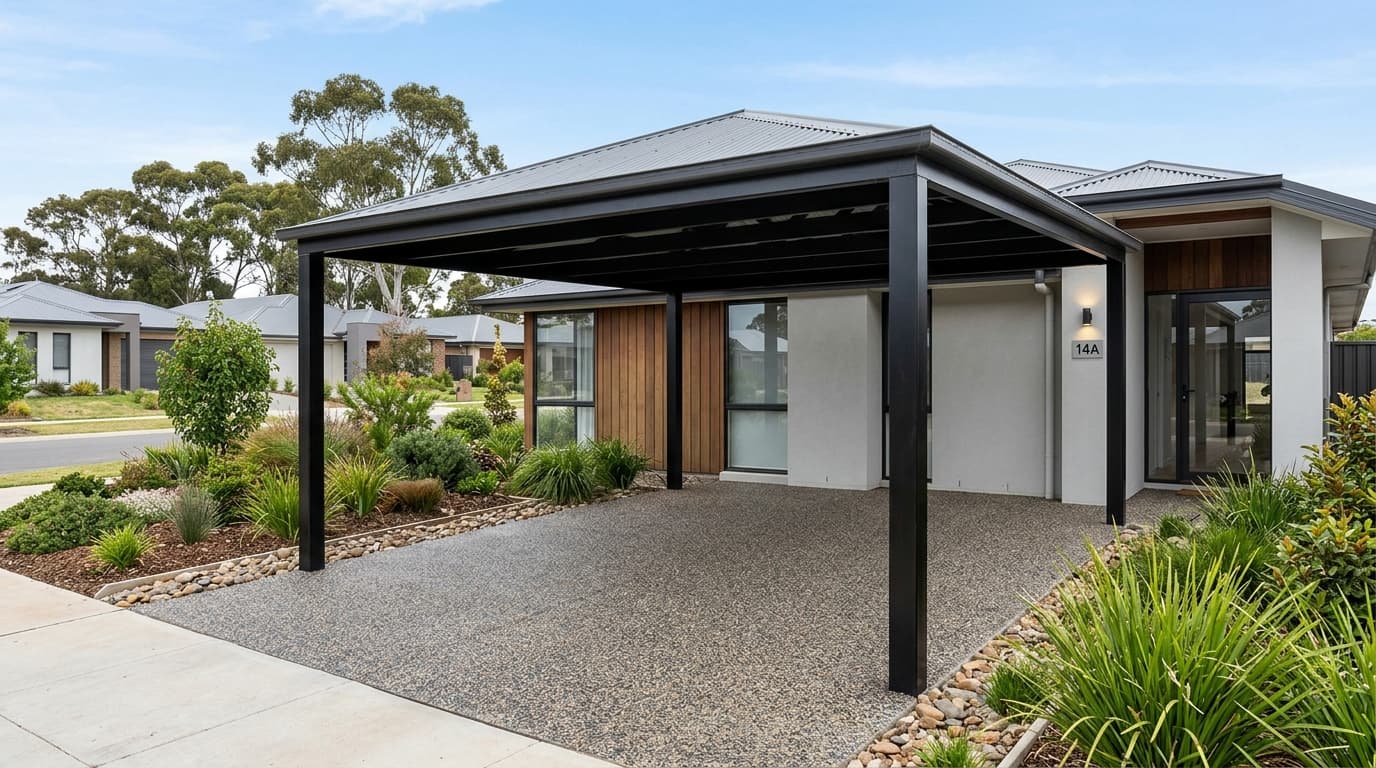 Newly finished carport in a modern Australian home.