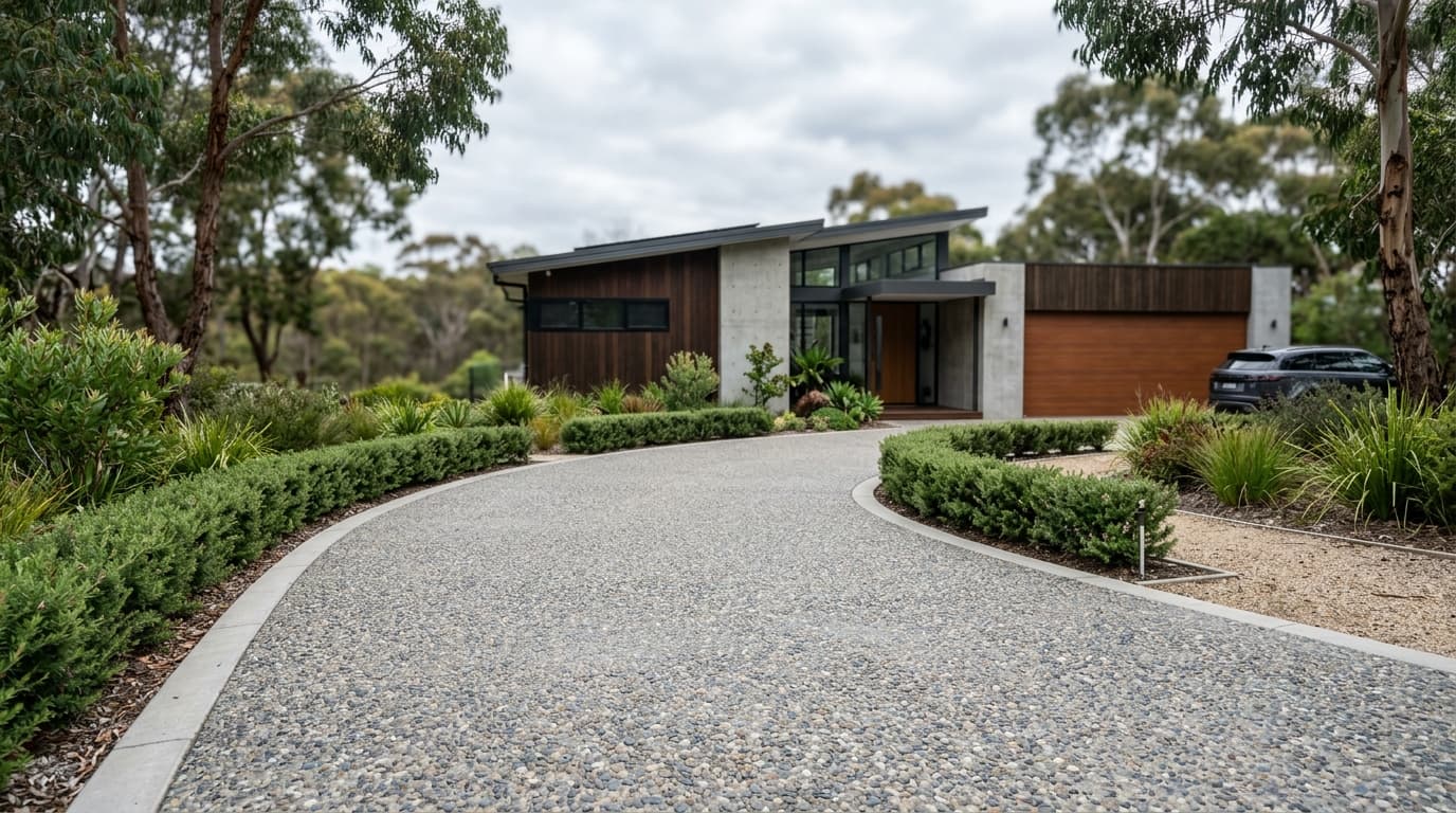 Newly finished driveway in a modern Australian home.