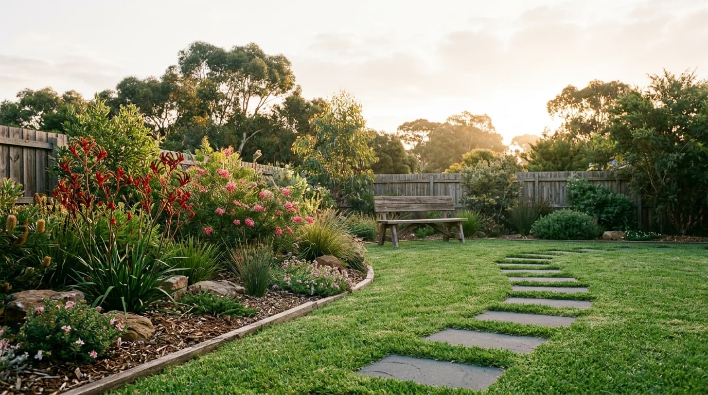 Newly finished landscaping in a modern Australian home.
