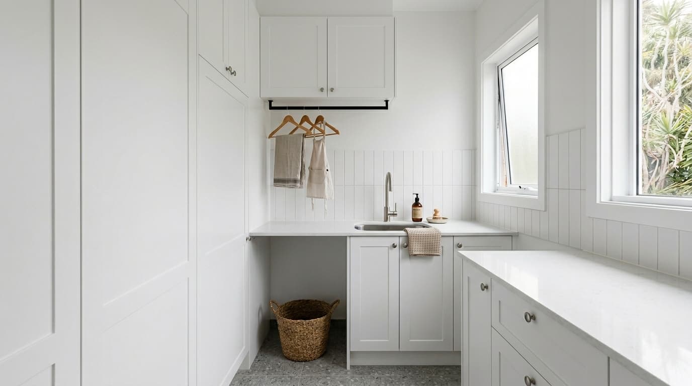 Newly finished laundry renovation in a modern Australian home.